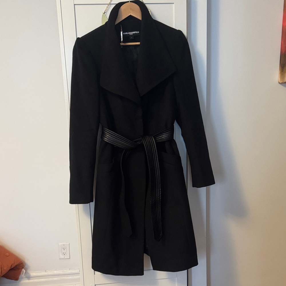 Karl Lagerfeld Black Trench Coat with Belt